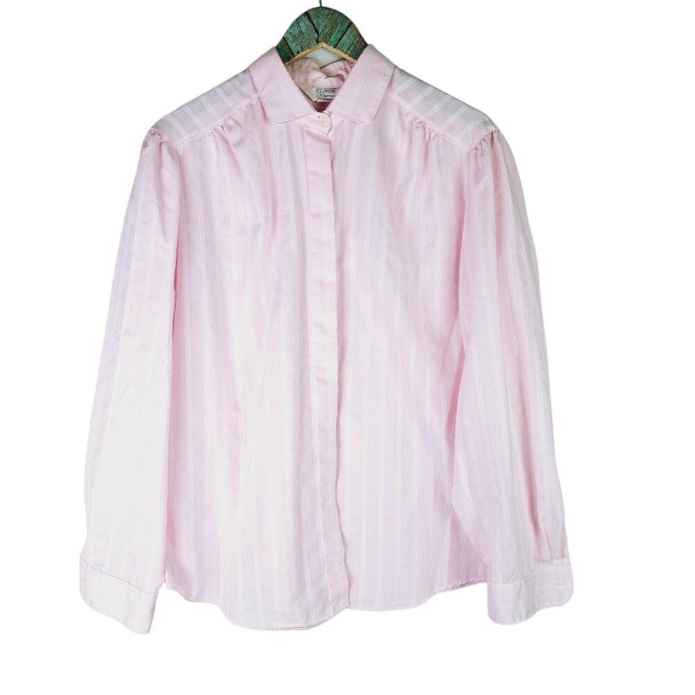 Vintage 1980's Classic Elegance Button-Down Structured Striped Blouse, USA, 20